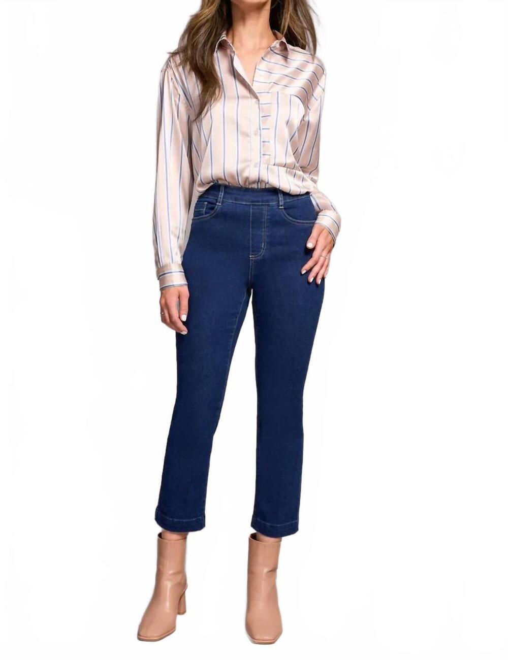 NEW TRIBAL audrey pull-on crop straight jeans with front crease in deepwater